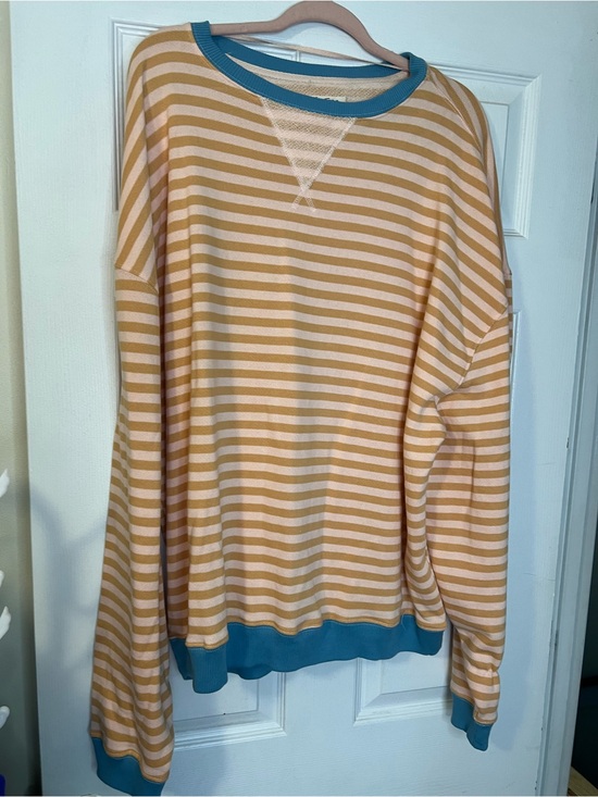 We The Free Tops - #401 NWT We The Free Striped Oversized Sweatshirt Large Blue Tan Pullover